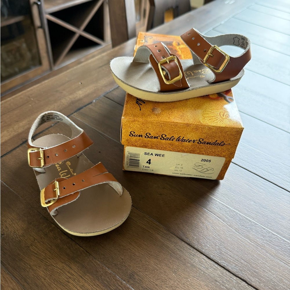 Salt Water Sandals by Hoy Tan Sea Wee Kids' Sandals with Gold Buckles